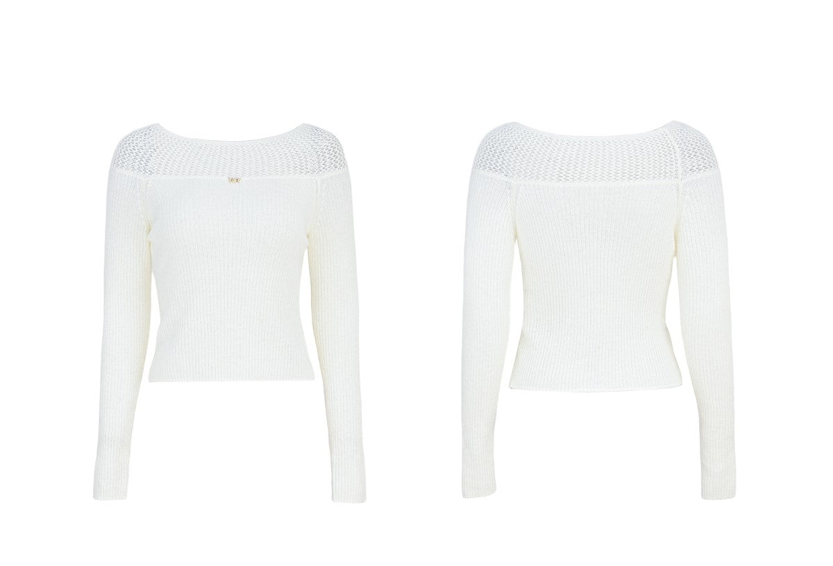 YES BY YESIR crocheted one-line collar knitted pullover - PLEASURE.