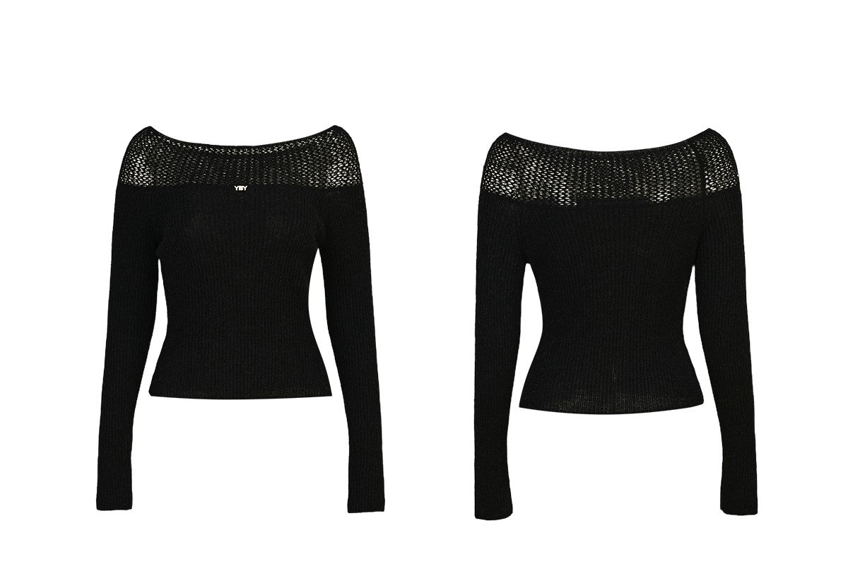 YES BY YESIR crocheted one-line collar knitted pullover - PLEASURE.