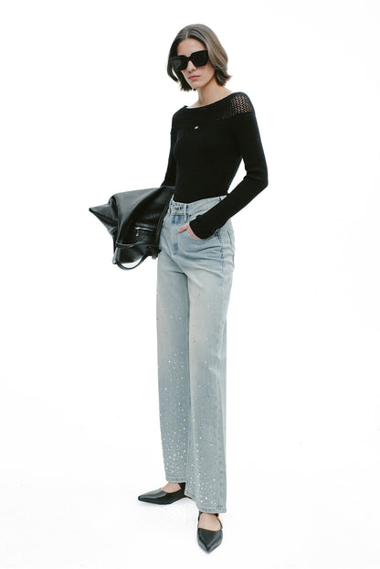 YES BY YESIR crocheted one-line collar knitted pullover - PLEASURE.