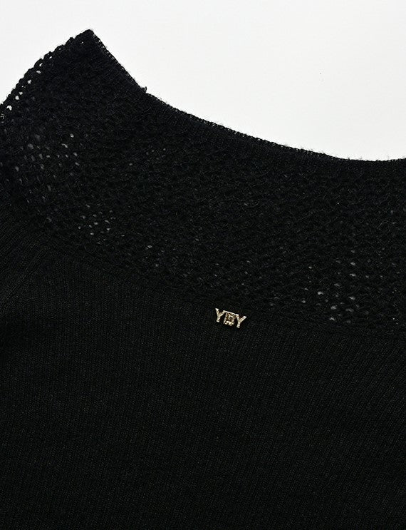 YES BY YESIR crocheted one-line collar knitted pullover - PLEASURE.