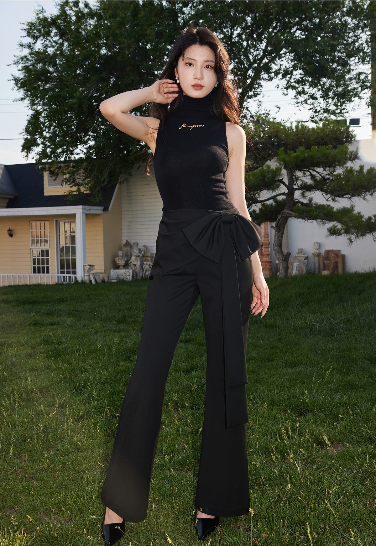 YES BY YESIR bow-tied waist casual pants - POWER.