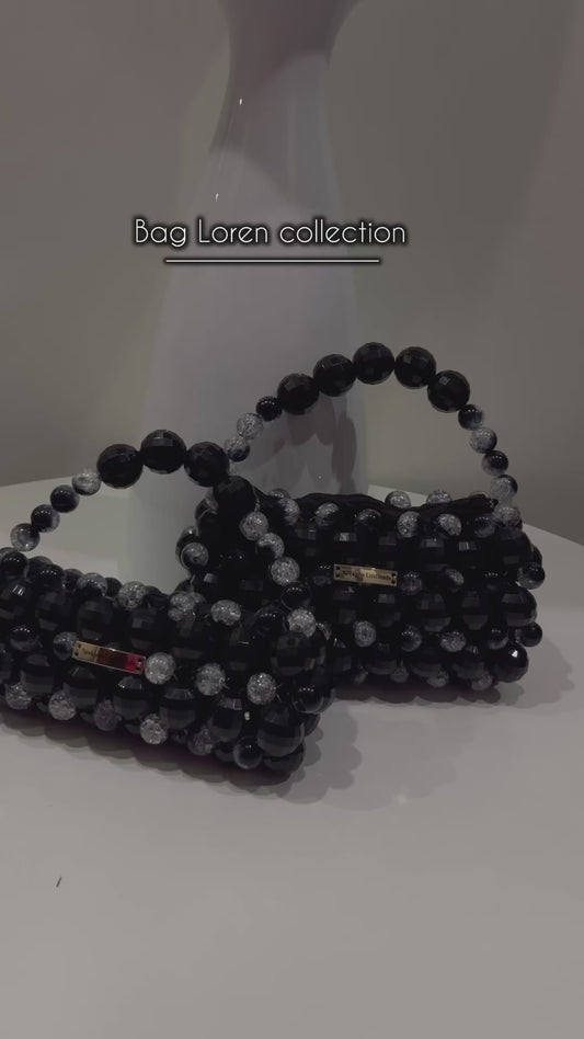 Luxury Handmade Large crystal ball beaded purse bag - LOREN Black