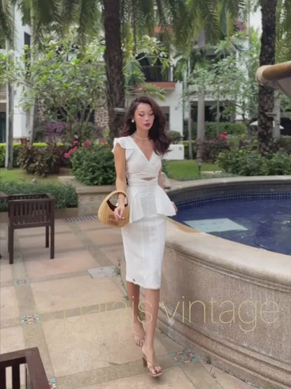 Le Palais Vintage embroidery cotton wrap short top + high-waisted bud skirt-TEE