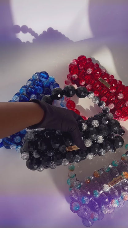 Luxury Handmade Large crystal ball beaded purse bag - LOREN Blue