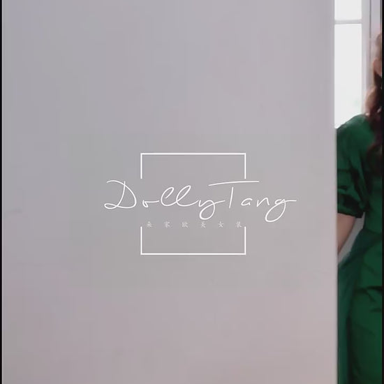 DOLLY Elegant Dark Green Retro Style Slant Collar Short Puff Sleeve Short Banquet Dress-CHITAH