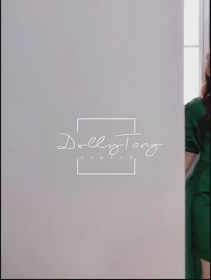 DOLLY Elegant Dark Green Retro Style Slant Collar Short Puff Sleeve Short Banquet Dress-CHITAH