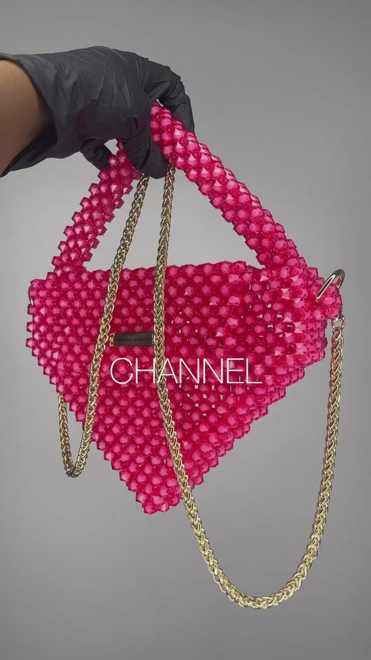 Luxury Handmade Diamond pink black crystal beaded purse bag - CHANNEL
