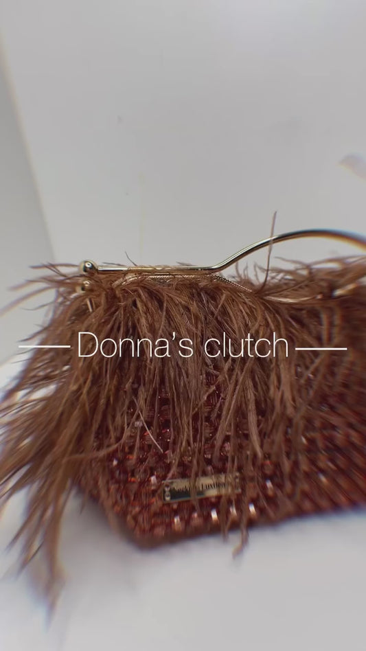 Luxury Handmade Brown crystal beaded feather clutch bag -  DONNA