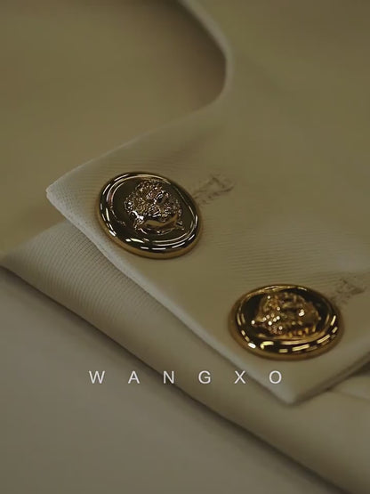 WANGXO | Imported Twisted Drape Fabric Elegant Commuter-Style Diagonal Placket with Loose Pleated Slit Vest & Skirt Suit Set -NALA