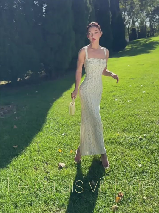 Le Palais Vintage floral goose yellow cotton slim maxi dress-BERRY.