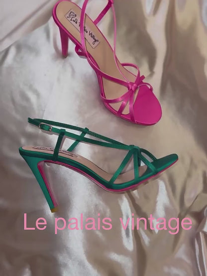 Le Palais Vintage Original Fine Strap Simple Silk Satin High Heels-Blessing.