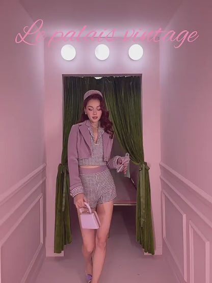 Le Palais Vintage Elegant Taro Purple Woolen Crop Coat Slim Fit Suit - Clove.