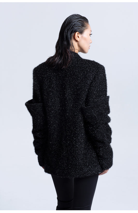 LEDIM W sutumn bright silk pleated black blazer jacket - Isy