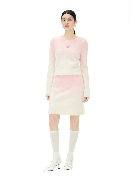 YES BY YESIR Barbie pink ombre Dream alpaca knit skirt top- Liowwa
