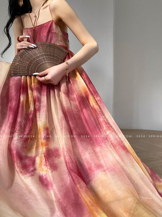 Aconiconi Luxury Sleeveless Dyed  Loose Long Seaside Dress- Paola