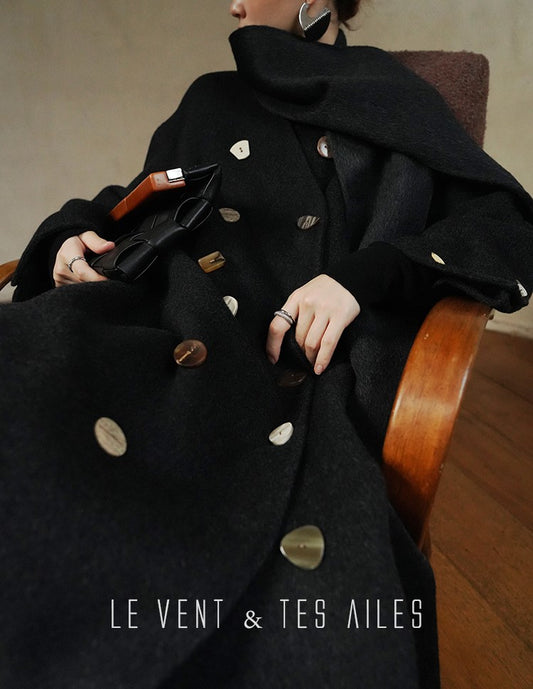 LE VENT&TES AILES Luxury winter camel hair tweed scarf jacket coat-ROSA.