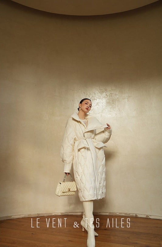 LE VENT&TES AILES Luxury High Cover Pressure Down Long Winter Jacket Coat -SZA