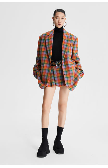 LEDIM W Orange checkered plaid tweed plaid jacket - Luisa