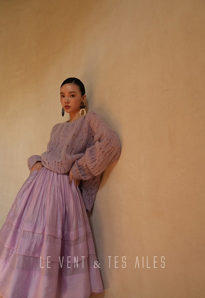 LE VENT&TES AILES French romantic luxury full midi summer skirt -RINA