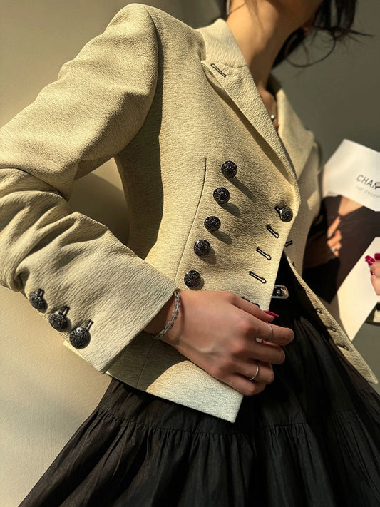 Aconiconi High End Long Sleeve Double Breasted Tuxedo French Retro Jacket Blazer- History