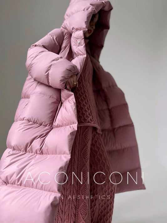 Aconiconi Luxury Purple Duck Down Hooded Loose Thick Warm Winter Coat- Dreamberry Cheese