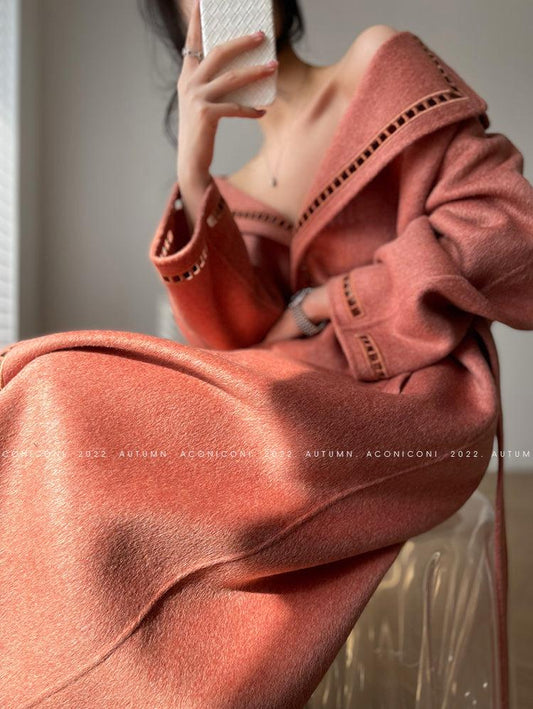 Aconiconi High End Suit Collar Long Sleeve Coat- Maple