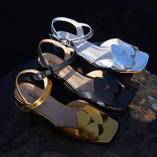 Designer Glazed Calfskin Square Toe Thick Heel Fashion Sandals- Neli