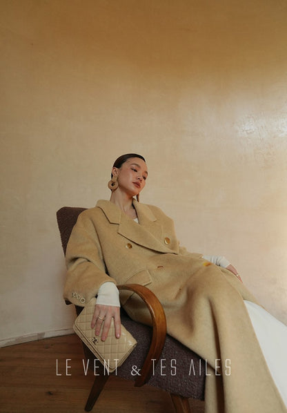 LE VENT&TES AILES Classic double-faced yak wool long winter coat-VIN.