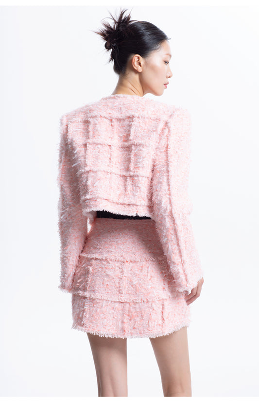 LEDIM W spliced paste;l pink tweed short blazer jacket - Lippi