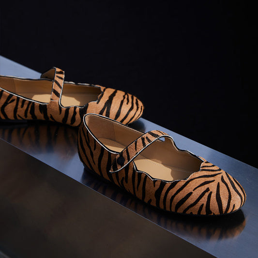 Designer zebra pattern texture comfortable Mary Jane single shoes- Haol