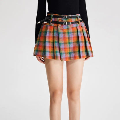 LEDIM W luxury orange plaid high waist skirt - Luisa