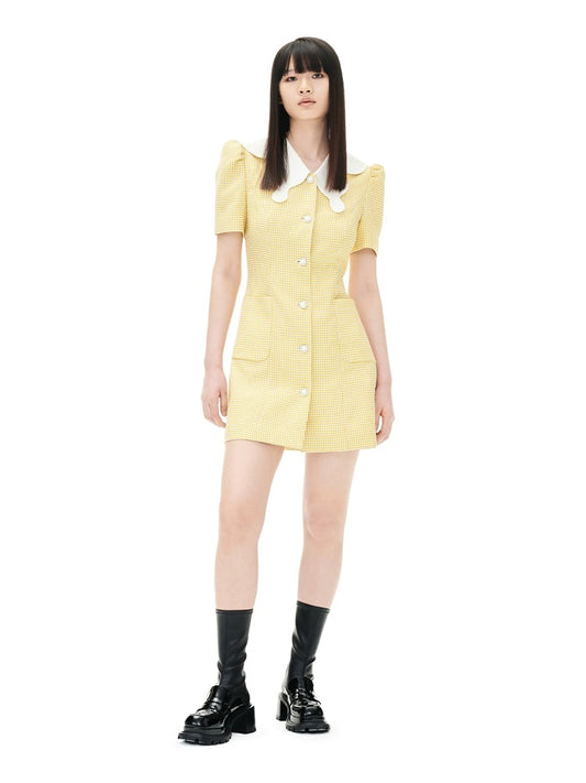 YES BY YESIR  butterfly neck short yellow checkered dress - dopamine.