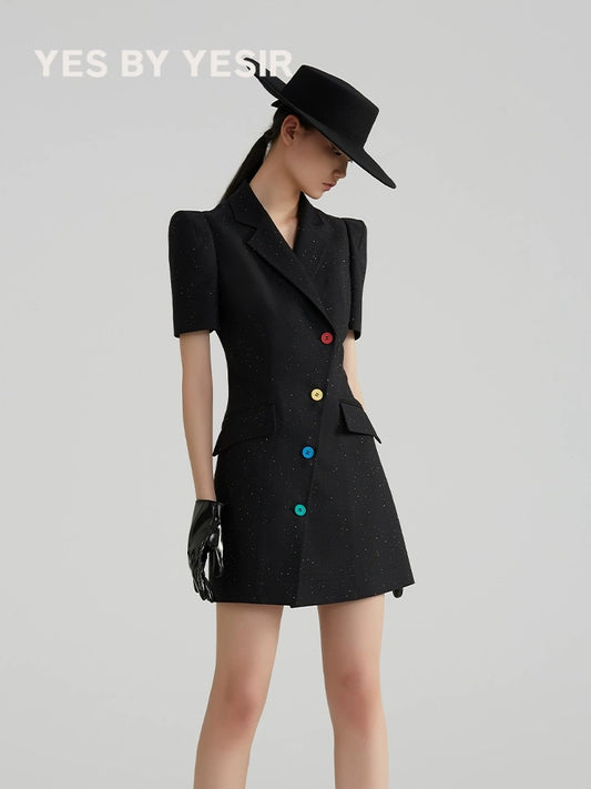 YES BY YESIR black sequins embellished waisted short suit dress - Kira.