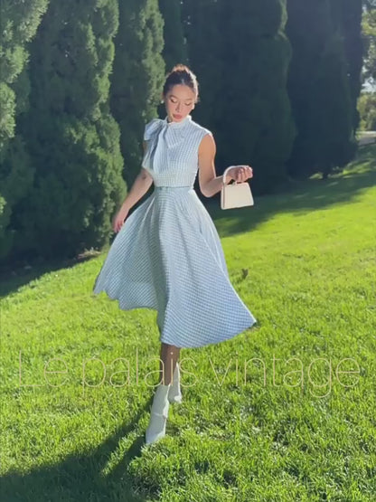 Le Palais Vintage Hepburn style elegant plaid slim fit large skirt dress-HANKS