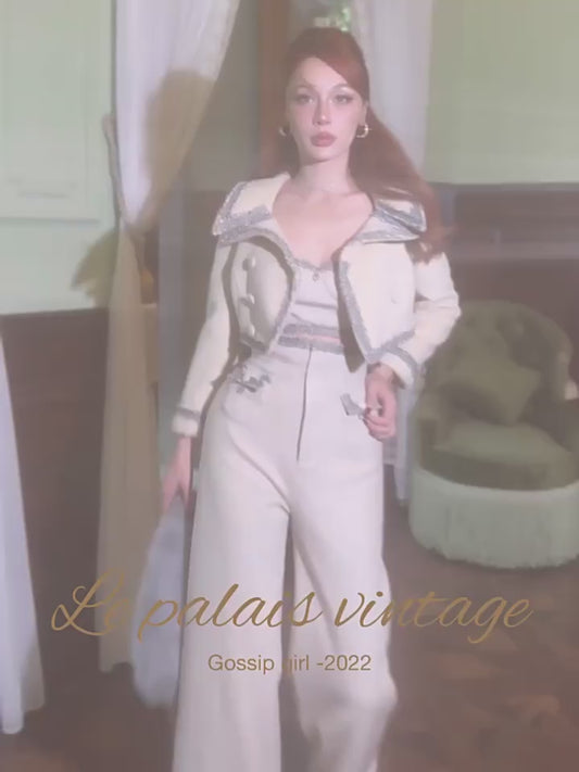Le Palais Vintage Winter Crop Coat Corset Top pants Pleated Skirt-Shiloh.