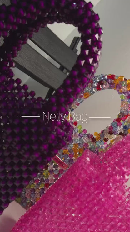 Luxury Handmade multi-colored Pink purple crystal beaded purse bag - The Nelly