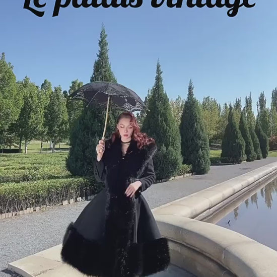 le palais vintage heavy luxury fur woolen big skirt black coat - Deks