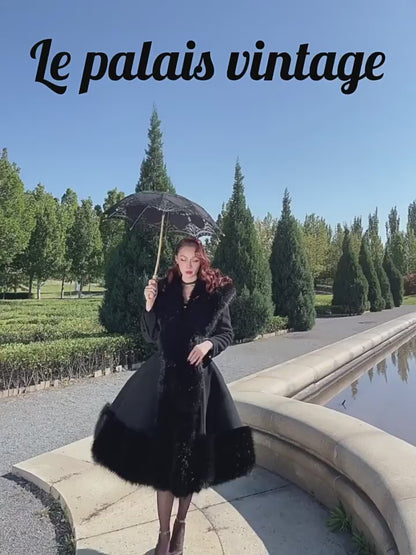 le palais vintage heavy luxury fur woolen big skirt black coat - Deks