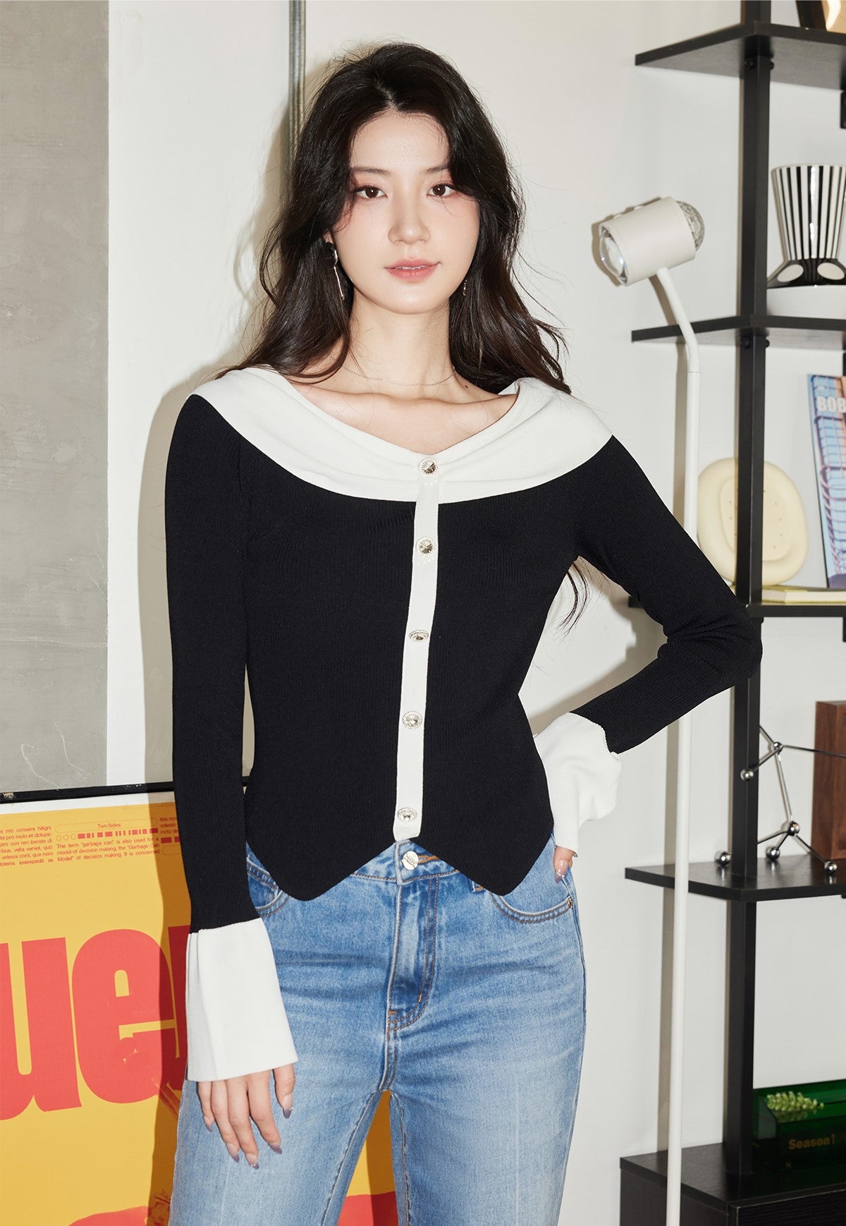 YES BY YESIR  one-shoulder pullover wool knit top - PROF.