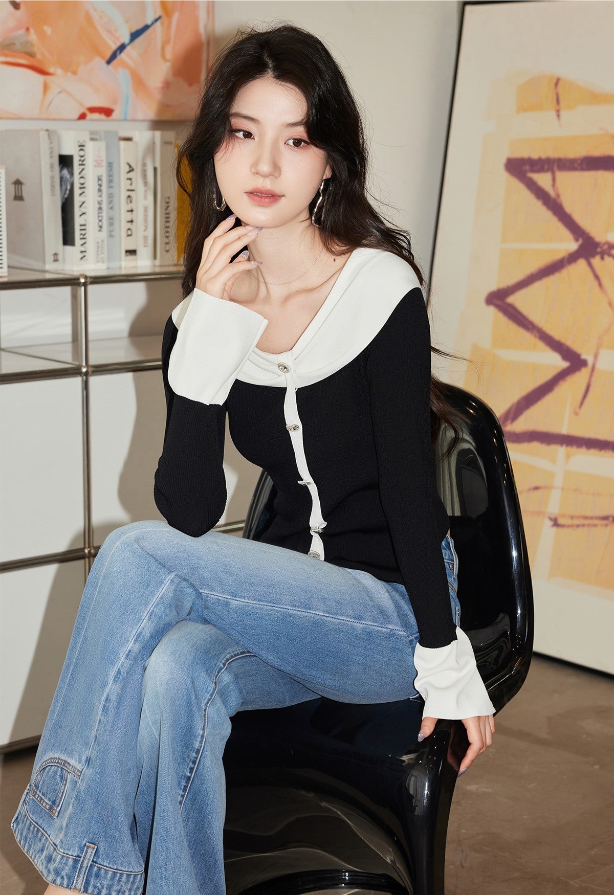 YES BY YESIR  one-shoulder pullover wool knit top - PROF.