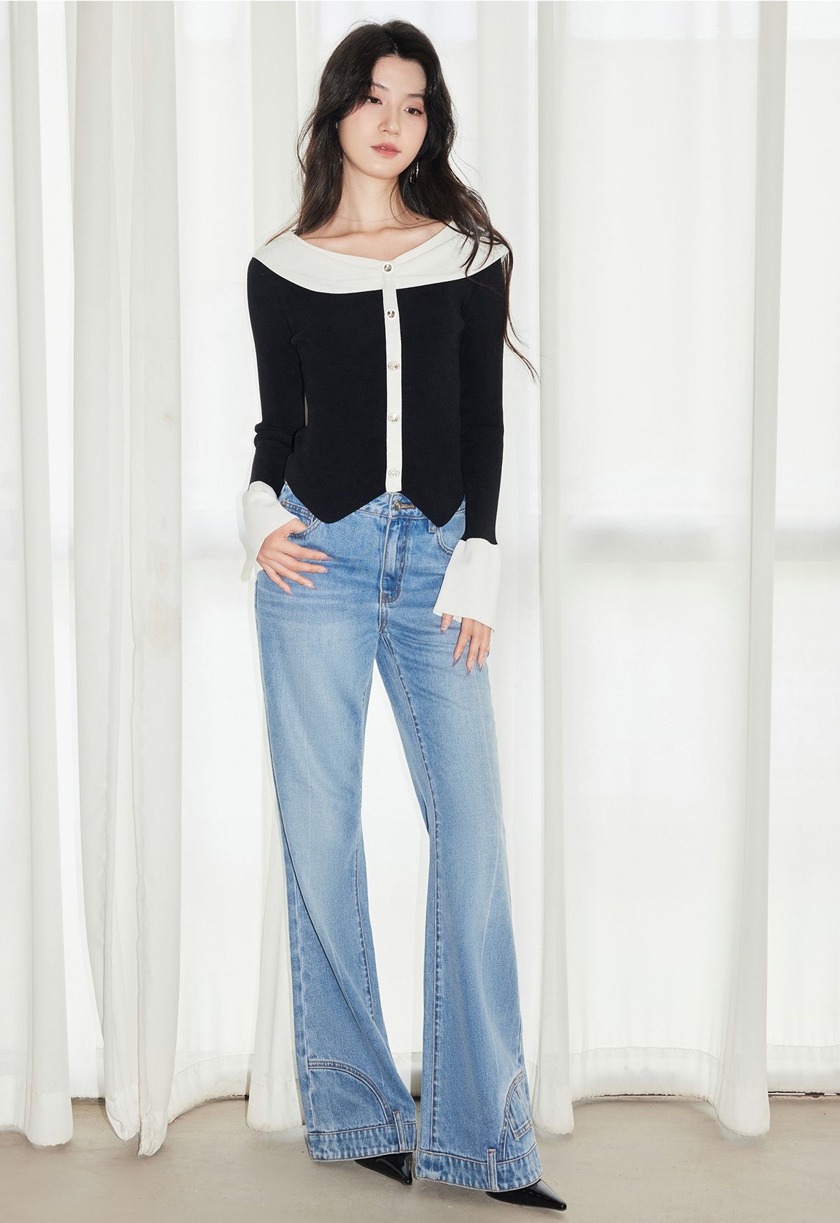 YES BY YESIR  one-shoulder pullover wool knit top - PROF.