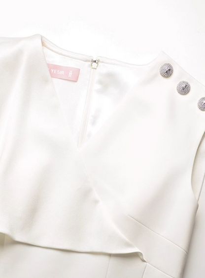 YES BY YESIR | Deconstructed Midi Dress with Fluttering Collar-ALINORA.