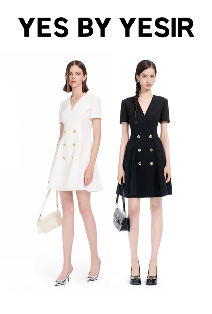 YES BY YESIR | Big A-Line Double-Breasted Casual Dress - VARESSA.