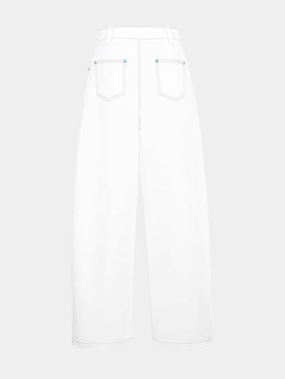YES BY YESIR | Scimitar-Cut Loose White Slacks -NERISSA.