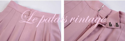Le Palais Vintage Crop Cardigan Pastel Pink Draped Chiffon Wide-leg Pants-Ruby