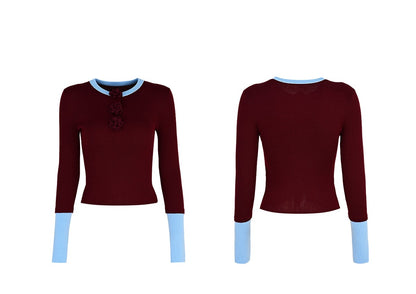 YES BY YESIR sheep wool three small red flower knitted top- ROMAN.