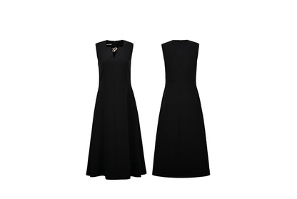 YES BY YESIR | Ye Qians Y-Shaped Metal Snake Accent Deconstructed V-Neck Midi Dress -SABRINA.