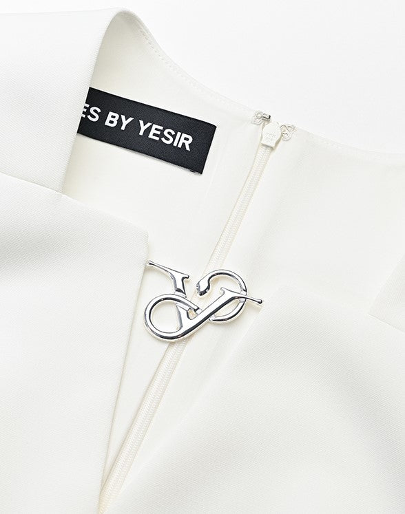 YES BY YESIR | Ye Qians Y-Shaped Metal Snake Accent Deconstructed V-Neck Midi Dress -SABRINA.