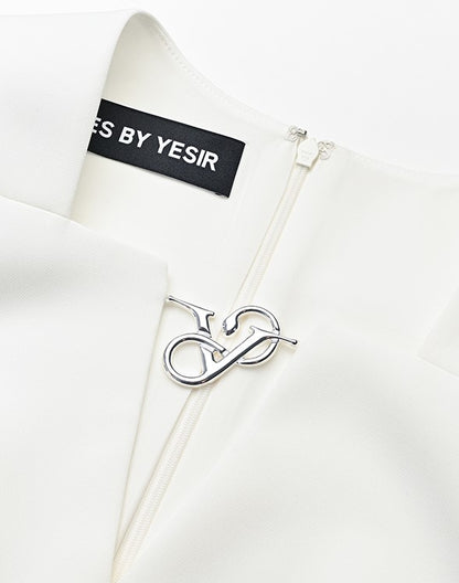 YES BY YESIR | Ye Qians Y-Shaped Metal Snake Accent Deconstructed V-Neck Midi Dress -SABRINA.