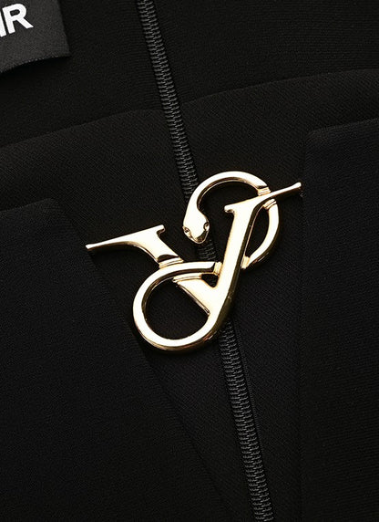 YES BY YESIR | Ye Qians Y-Shaped Metal Snake Accent Deconstructed V-Neck Midi Dress -SABRINA.